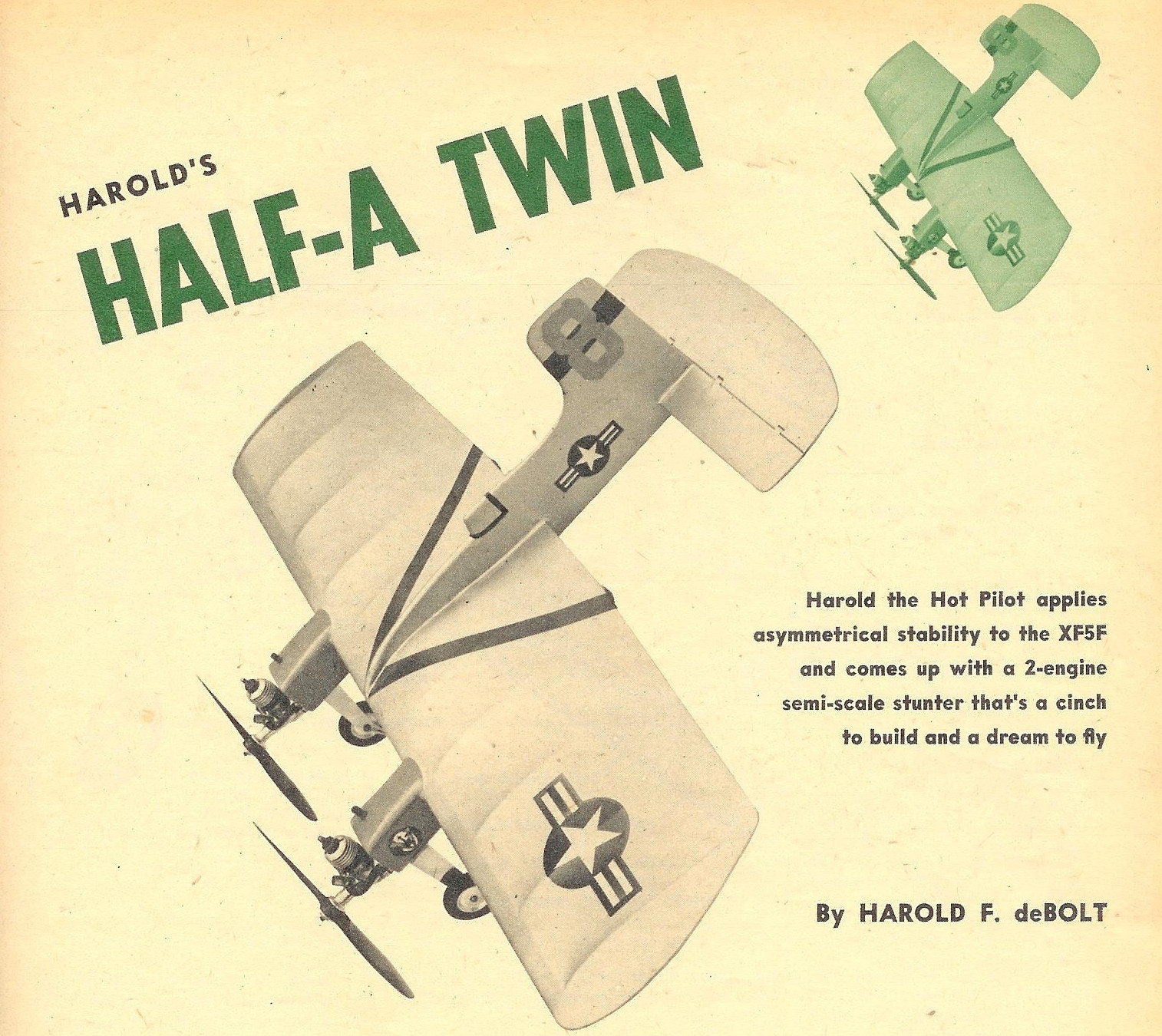 Model Airplane Plans (UC): dmeco's HALF-A TWIN 26"ws for twin .049's