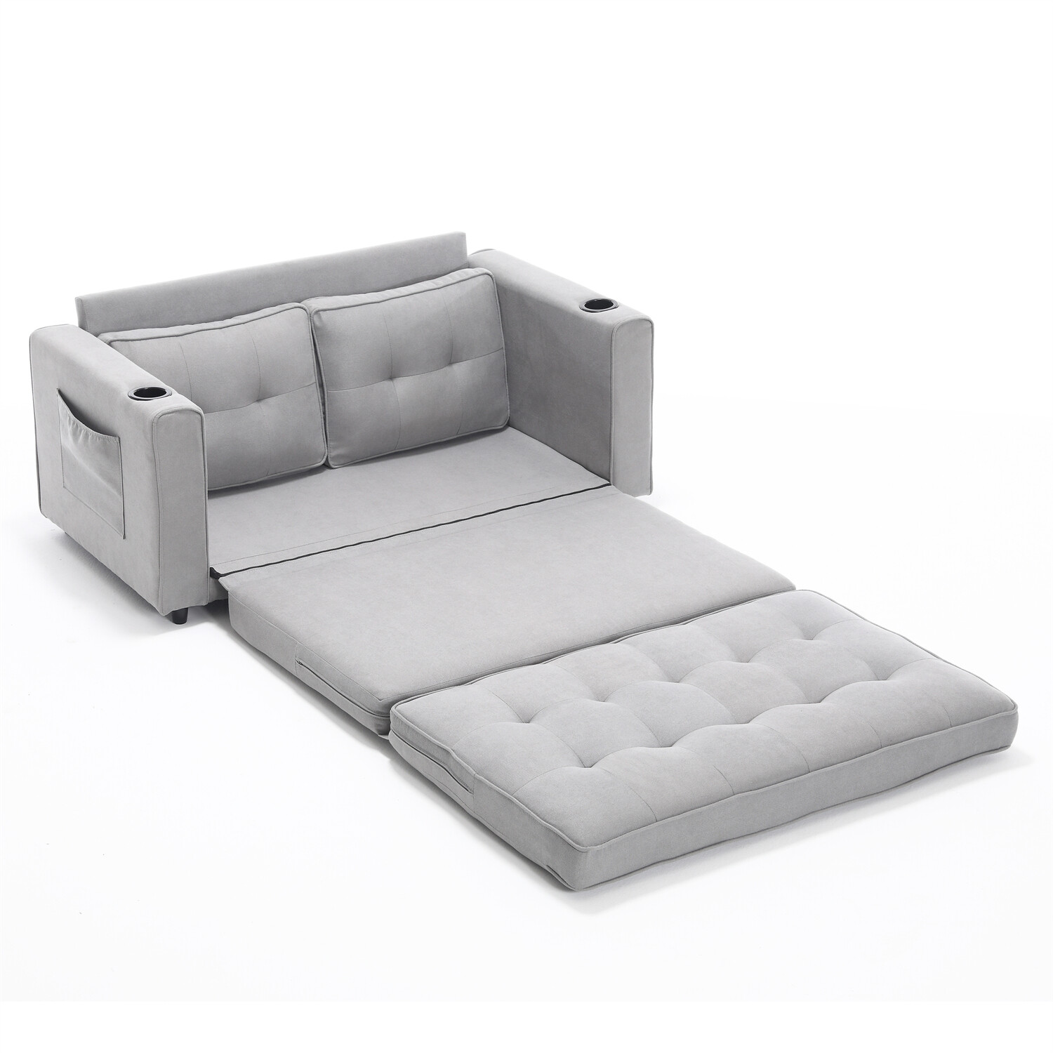 Convertible Sofa Bed Loveseat Futon Sofa Couch w/ Pull-Out Bed Light Gray