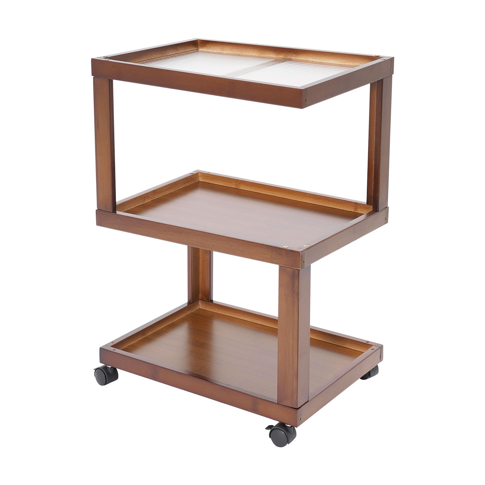 3-Tier Dark Brown Wood Nightstand End Table for Small Spaces with Open Storage