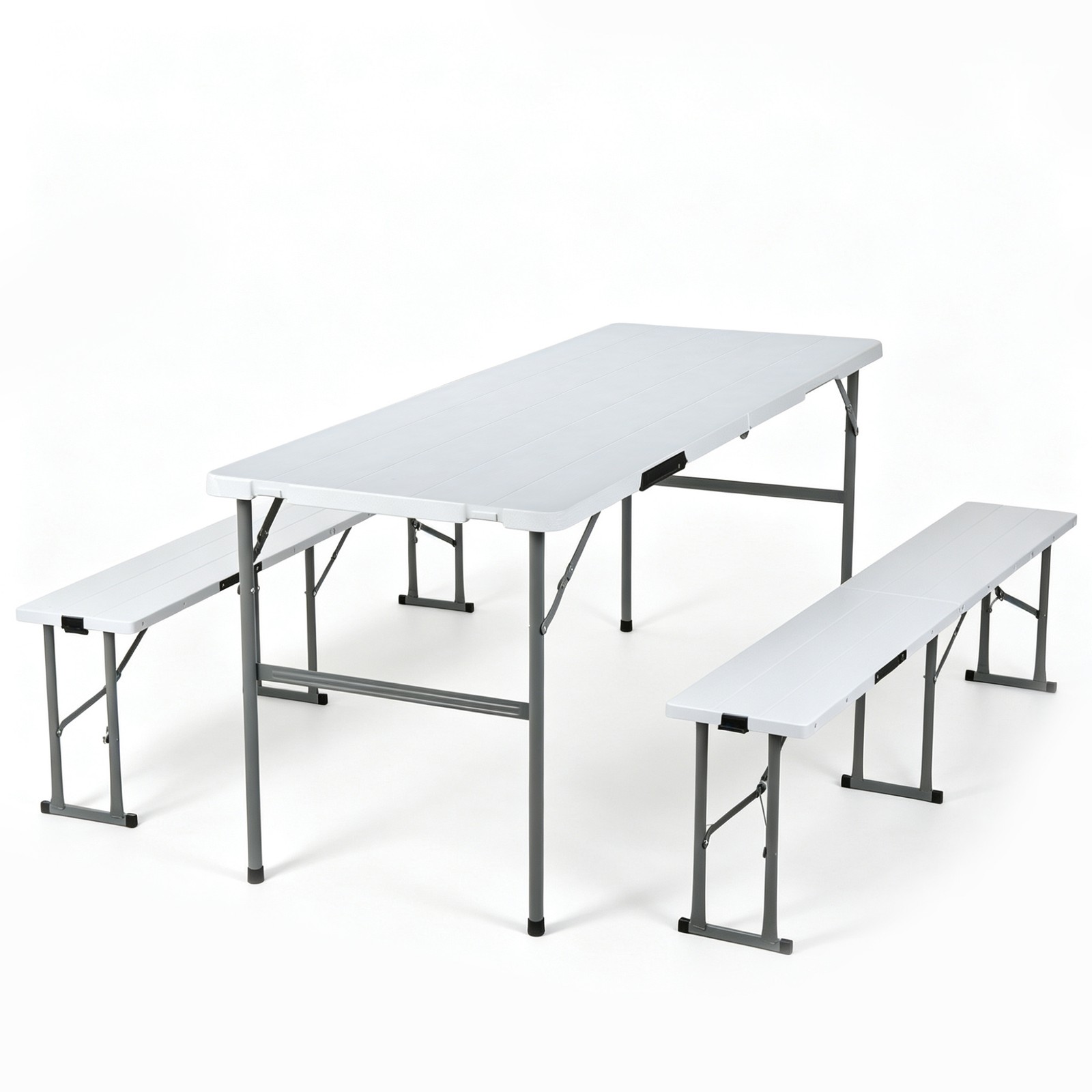 Compact Foldable Picnic Table with Storage Benches Weather Resistant HDPE Table