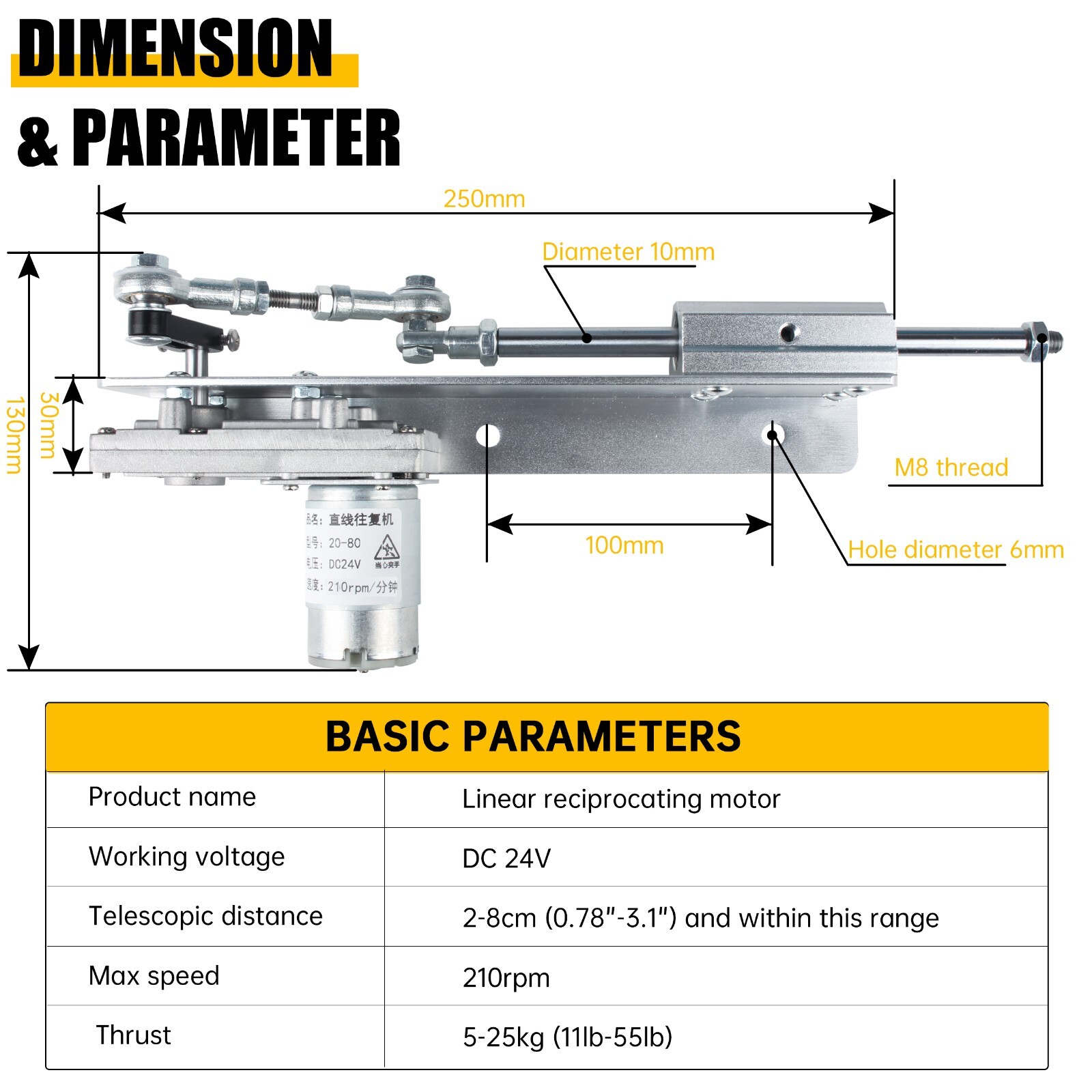 US】Reciprocating Cycle Linear Actuator DC 24V,Stroke 3-15/2-8CM,Adjustable speed