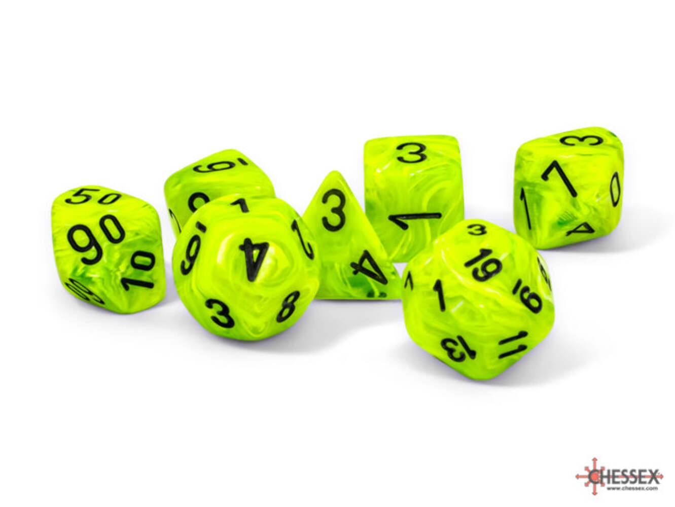 Chessex - Vortex® Mega-hedral™ Bright Green/black 7-Die Set