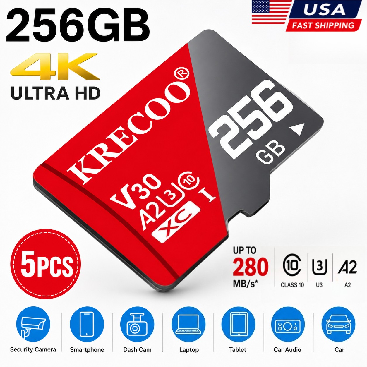 5 Pack 256GB Micro SD Memory Card Ultra Micro SDXC High Speed C10 TF Card lot