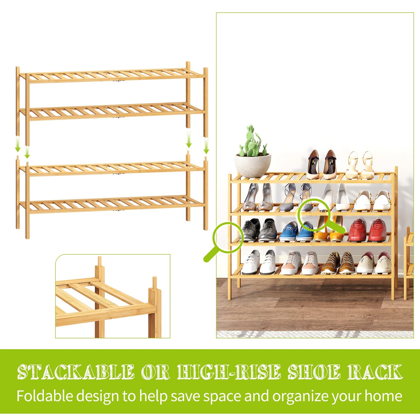 2-Tier Extended Shoe Rack Premium Stackable Shoe Shelf Storage Organizer for ...
