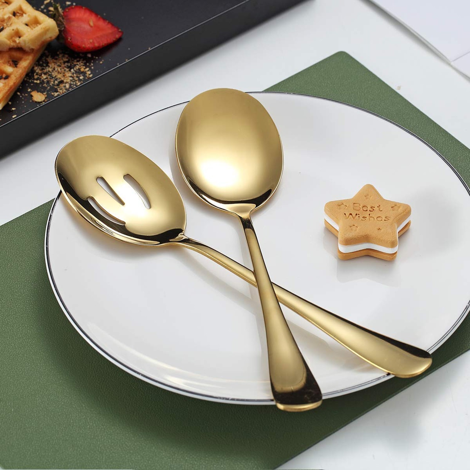 Gold Serving Spoons 4 Pieces, Kyraton Titanium Plating Serving Spoon, Include...