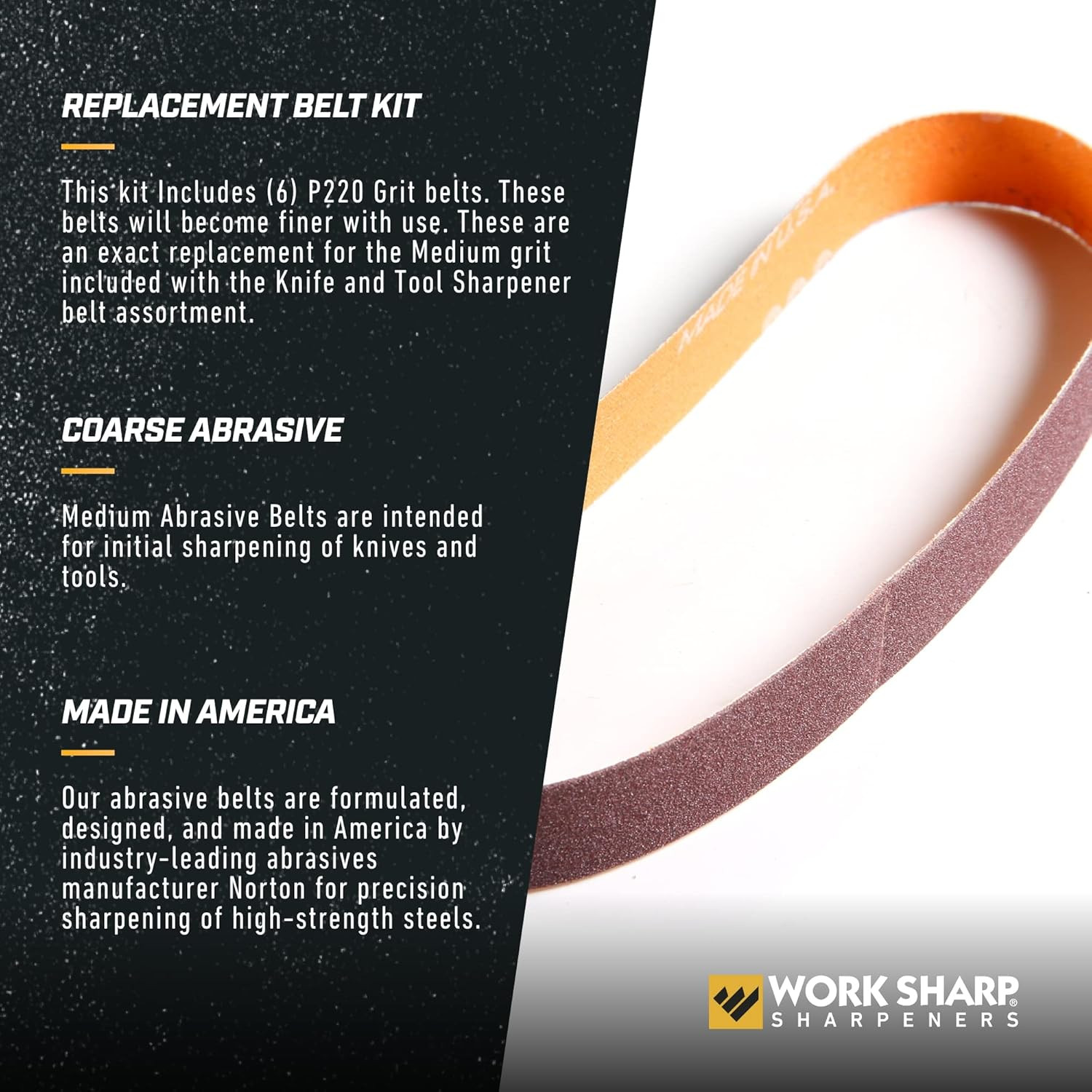 Work Sharp Knife & Tool Sharpener P220 Coarse Grit Replacement Belt Kit WSSA0002