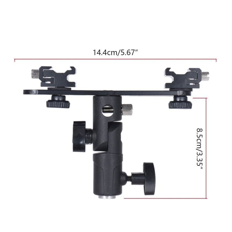 DSLR Dual Flash Bracket 2-Hot Shoe Mount Speedlight Stand Umbrella Flash Holder