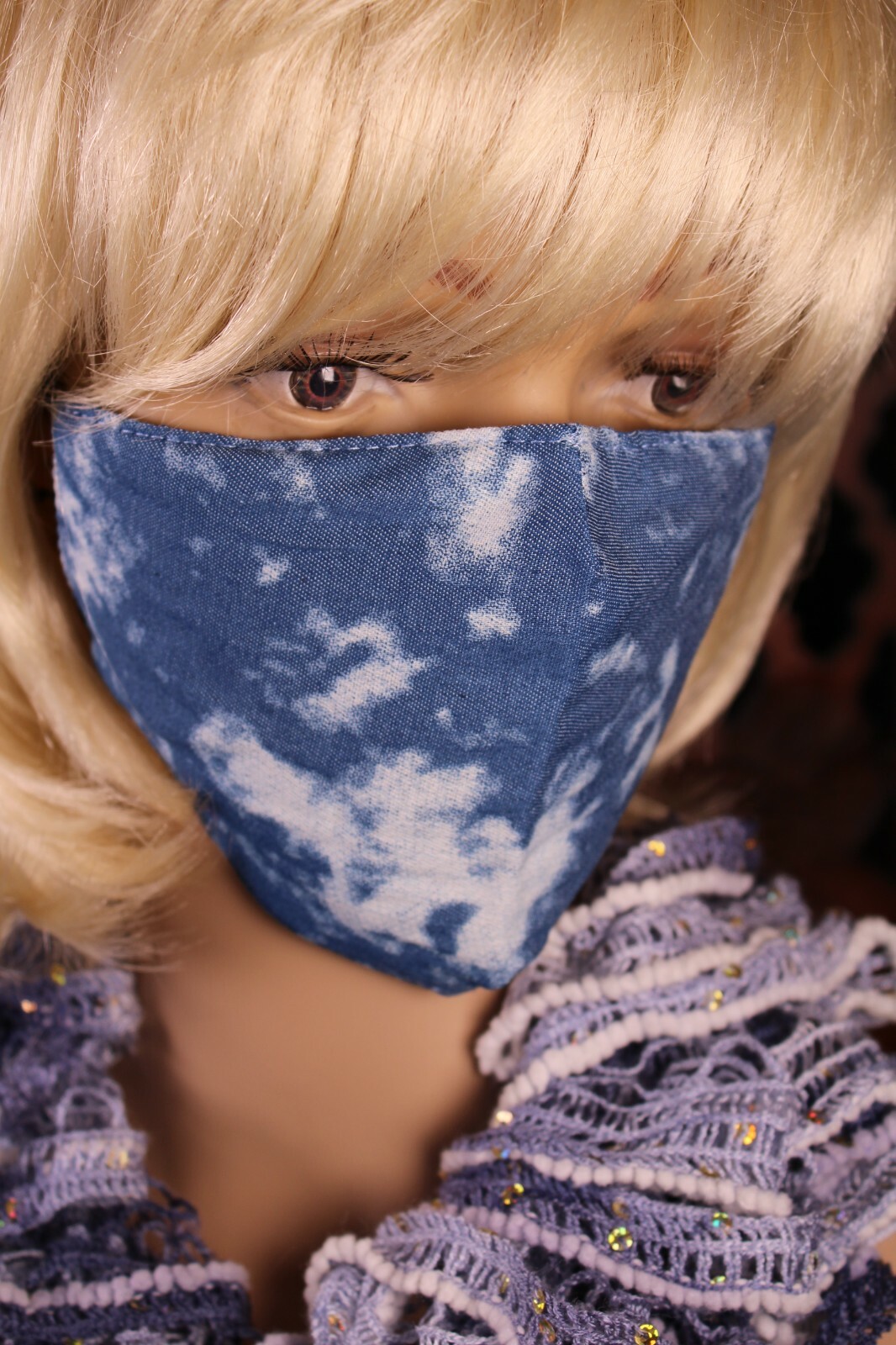 Bleached Denim Face Mask Comfortable Cotton with Adjustable Ear Loops