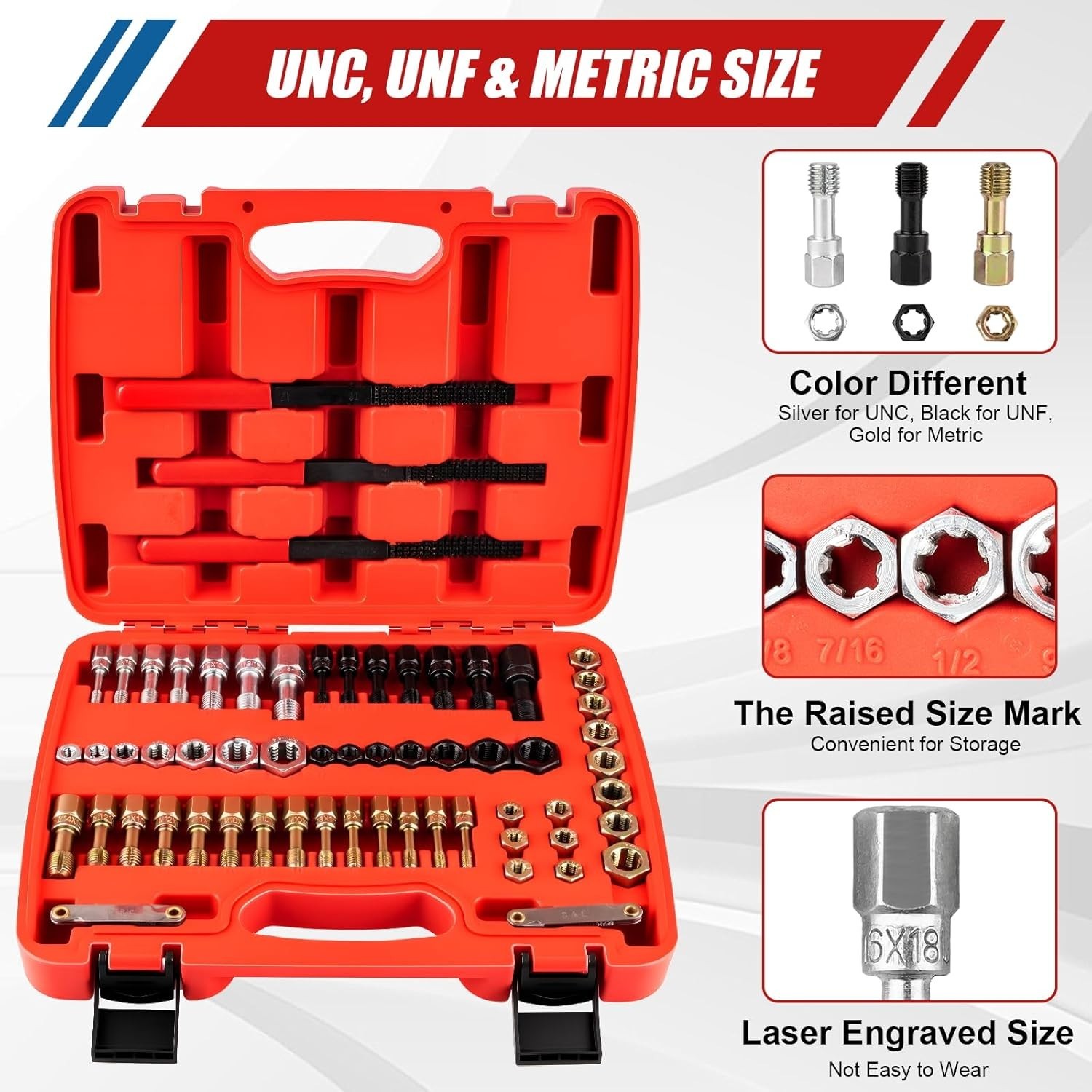 61Pcs Thread Repair Kit, UNC, UNF & Metric Thread Chaser Set, Rethread Repair...