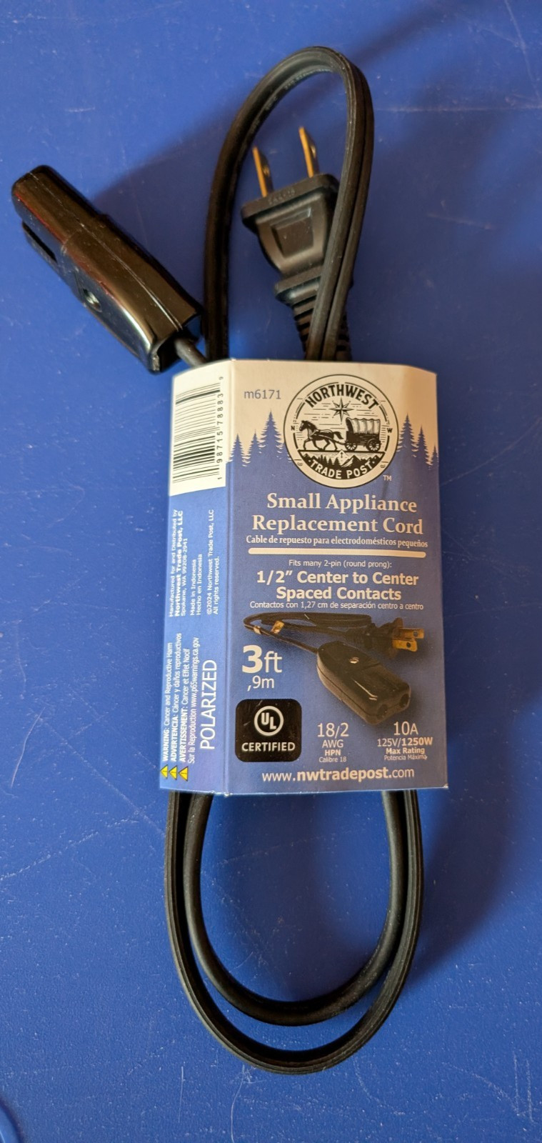 Replacement Power Cord for Vintage Royal Rochester Waffle Maker Iron 1/2" 2-Pins