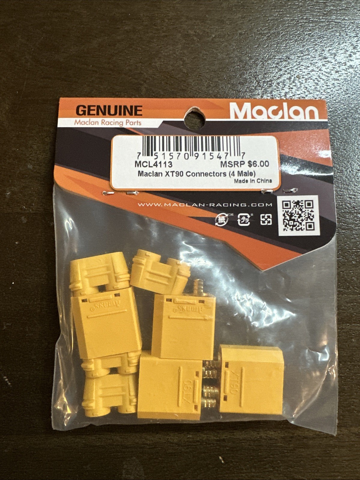 Maclan XT90 Connectors (4 Male) (Yellow) [MCL4113] - New / Sealed