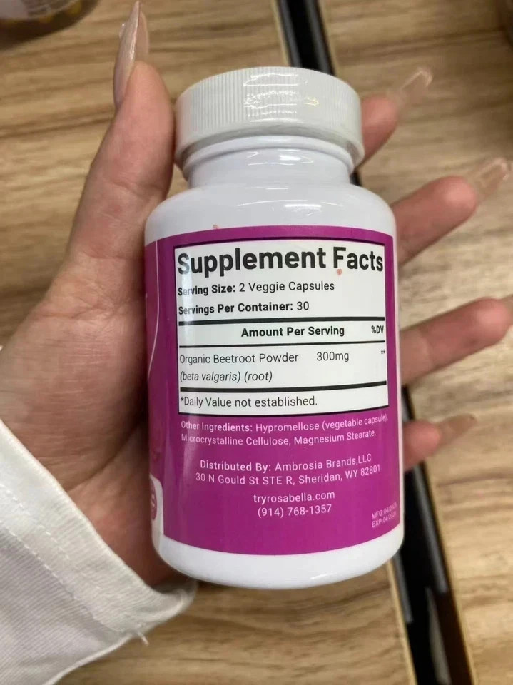 3PCS Rosabella Organic Beet Root Capsules - 60 Count, Natural Energy & Blood Pre