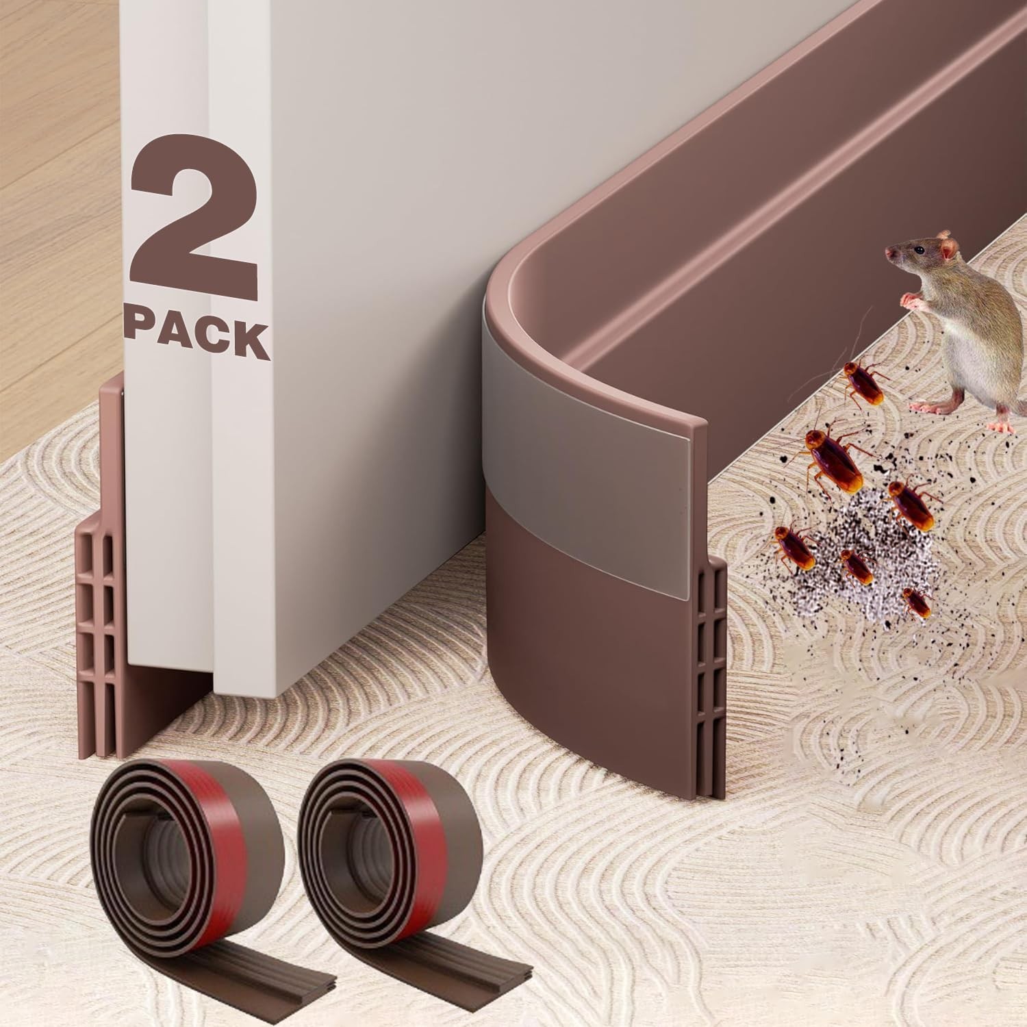 2 Packs Door Draft Stoppers, Under Door Draft Stopper, Door Soundproofing Str...