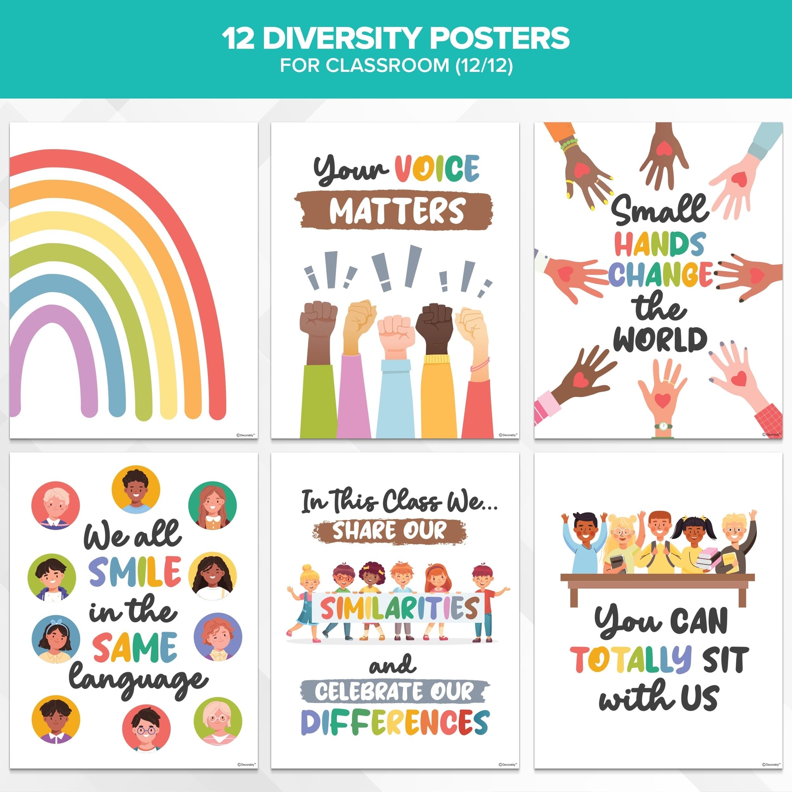 Decorably Diversity Posters for Classroom - 12 Inclusion Posters for Classroo...