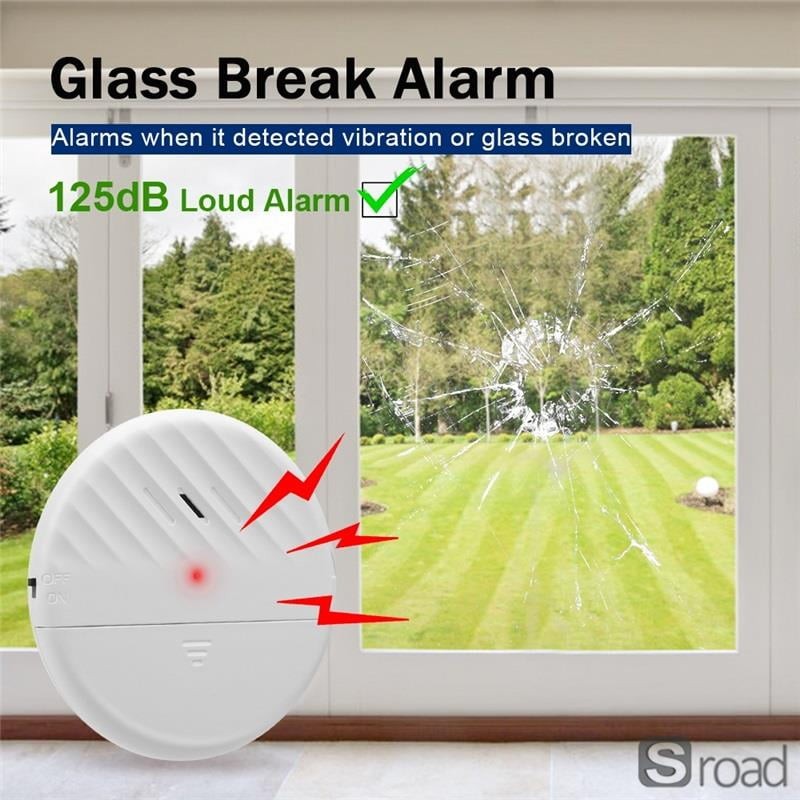 Wireless Vibration Sensor Alarm 125dB, Adjustable Sensitivity For Window Door