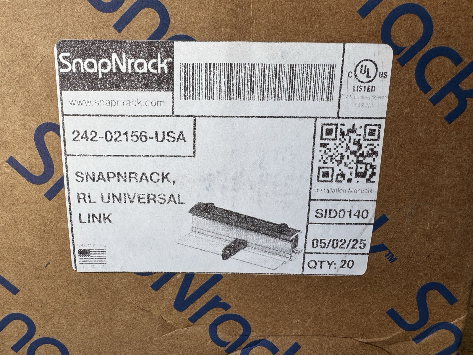 SNAPNRACK RL UNIVERSAL LINK 242-02156-USA