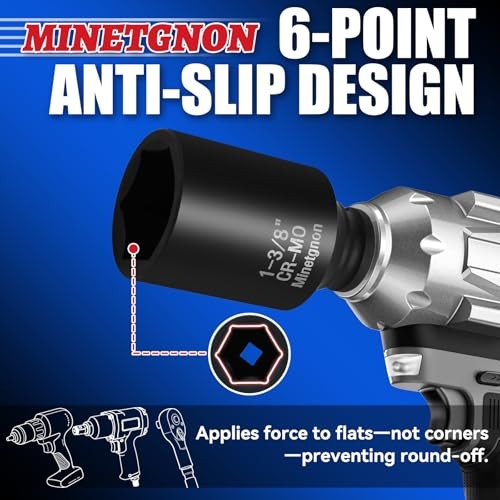 6 Point Impact Socket CR-MO 1-3/8 Deep 1/2 Drive Impact Socket