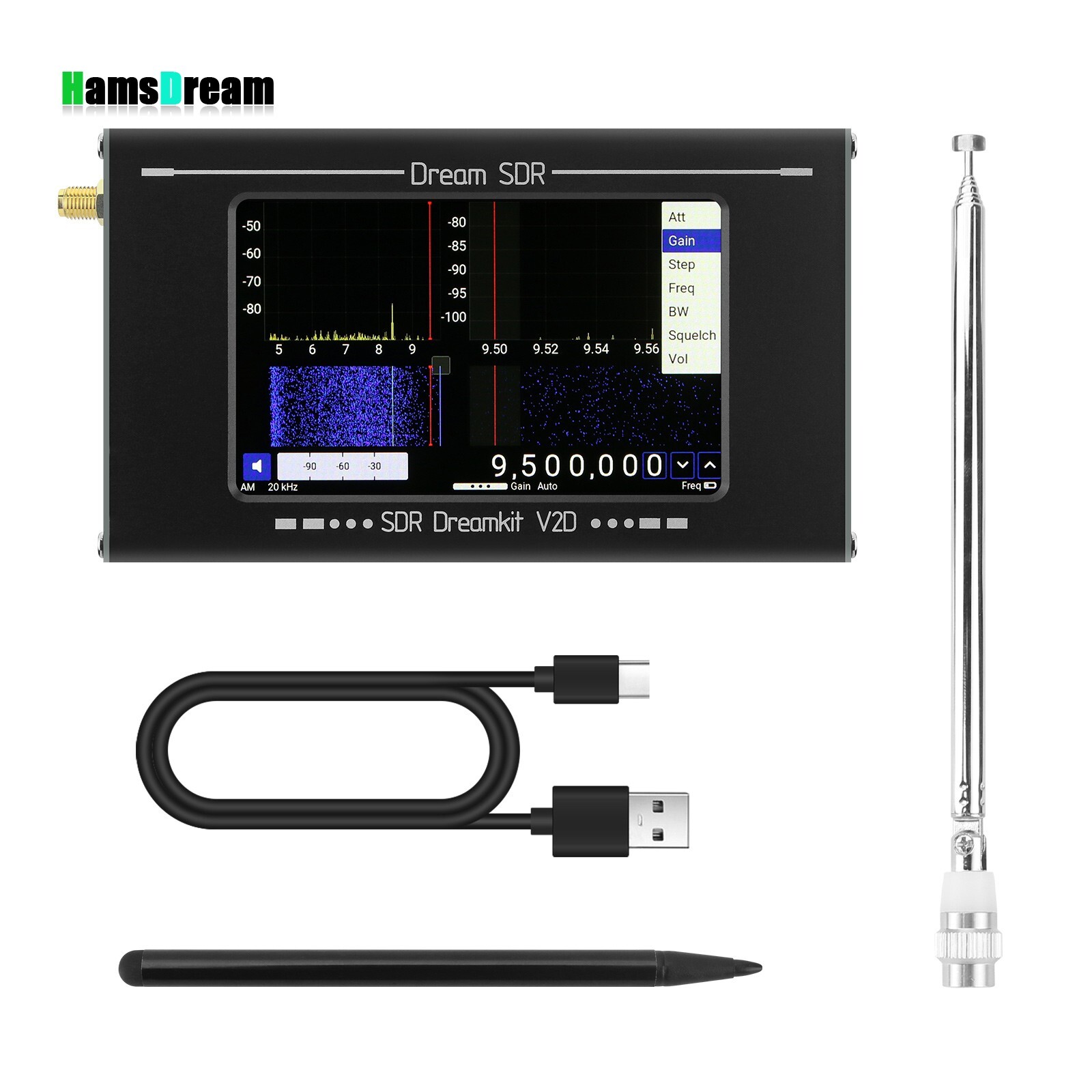 HAMGEEK SDR Dreamkit V2D All Band Radio Portable Radio Receiver 4" Screen for PC