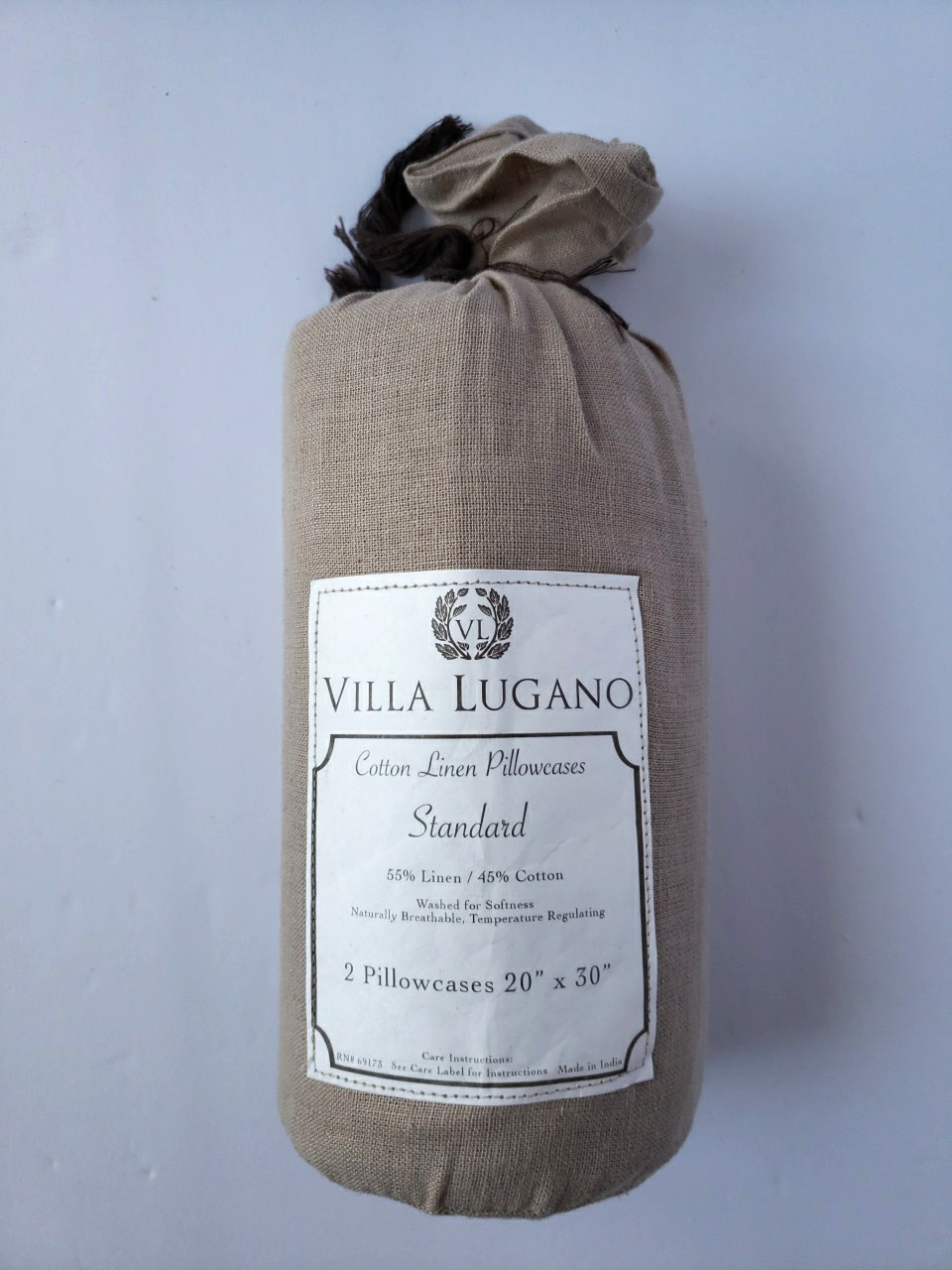 Villa Lugano 2 Pillowcases Cotton Linen NWT Standard Beige Brown