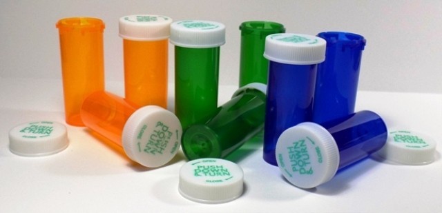Prescription Medicine Vials Bottles & CR Caps Thin 6 Dram Size-Tri-Color 25 Pack