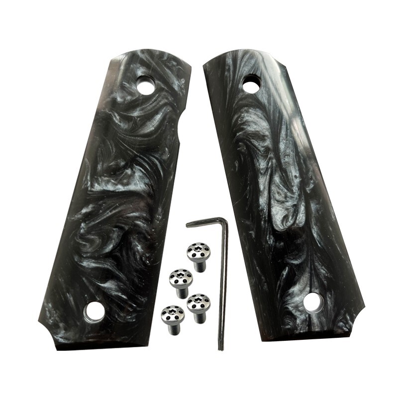1911 GRIP FULL SIZE fits Colt & Clones CUSTOM GRIPS Black Pearl W/Scews & Wrench