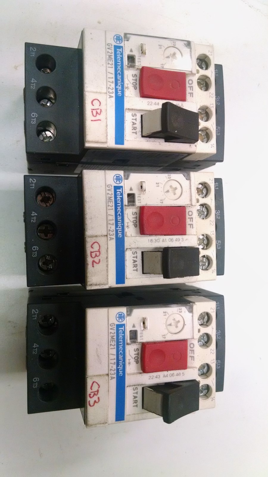 Qty 3 Telemecanique GV2ME21 / 17-23A Manual Motor Starter / Circuit Breaker