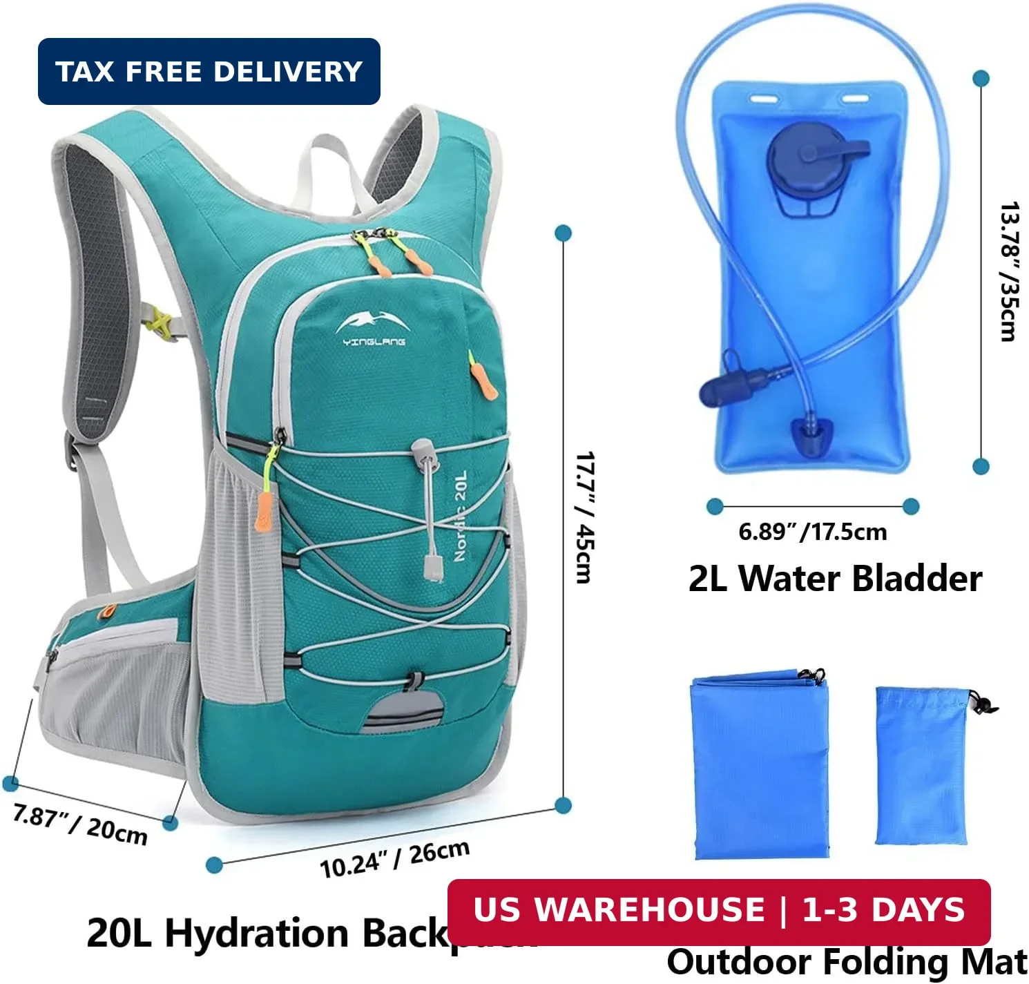 20L Lightweight Hydration Backpack with 2L Insulated Leakproof Water Bladder, Wa