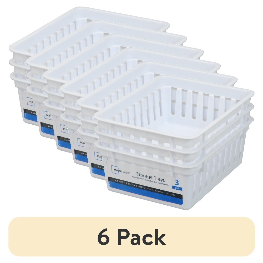 18-Pack White Mini Storage Trays 6.4x5x2.4" Stackable Plastic Organizer Bins