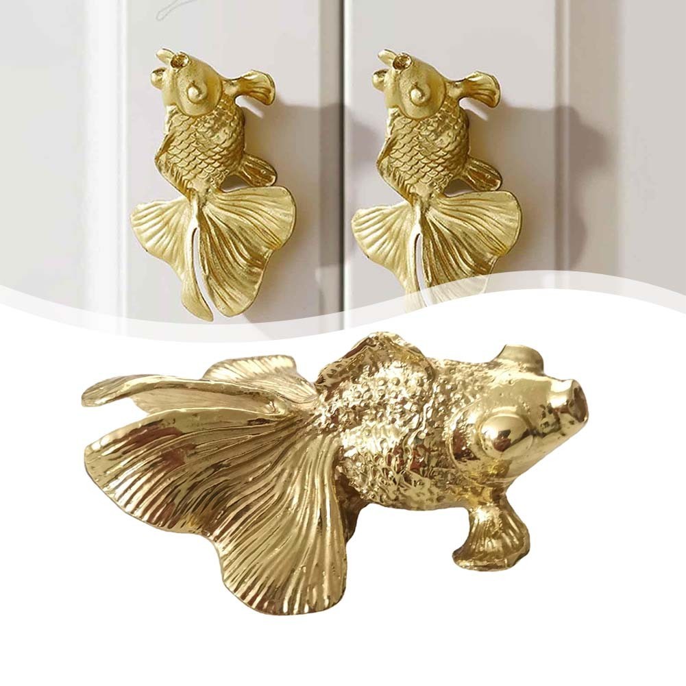Striking Goldfish Patterned Cabinet Handle Knobs Solid Brass Construction