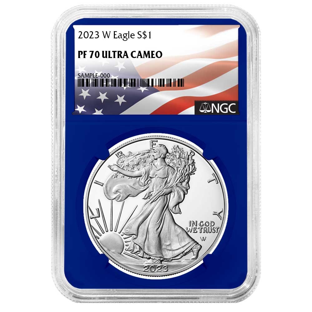 2023-W Proof $1 American Silver Eagle NGC PF70UC Flag Label Blue Core