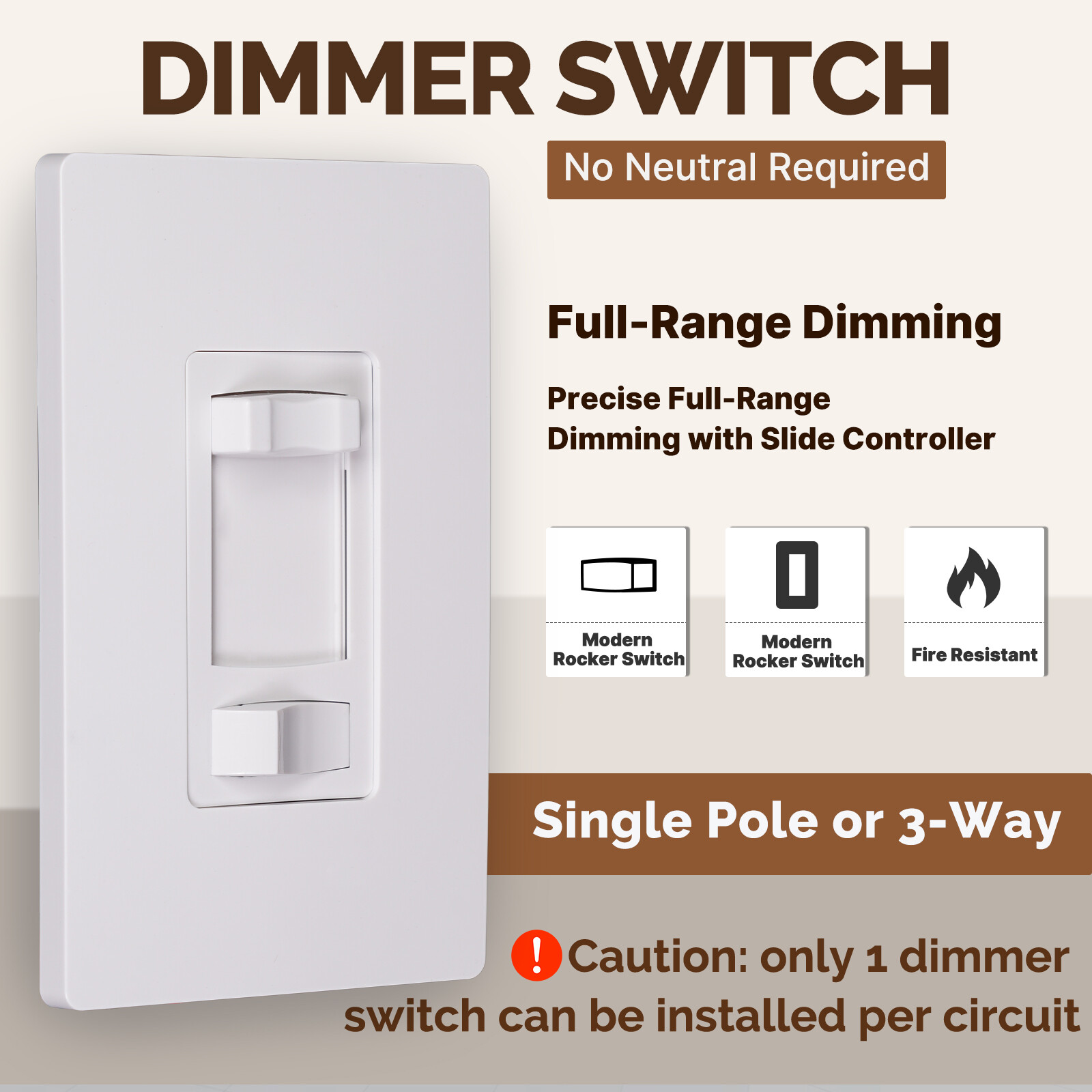 MOES Dimmer Light Switch Single Pole / 3-Way - Incandescent / LED / CFL 10 Pack