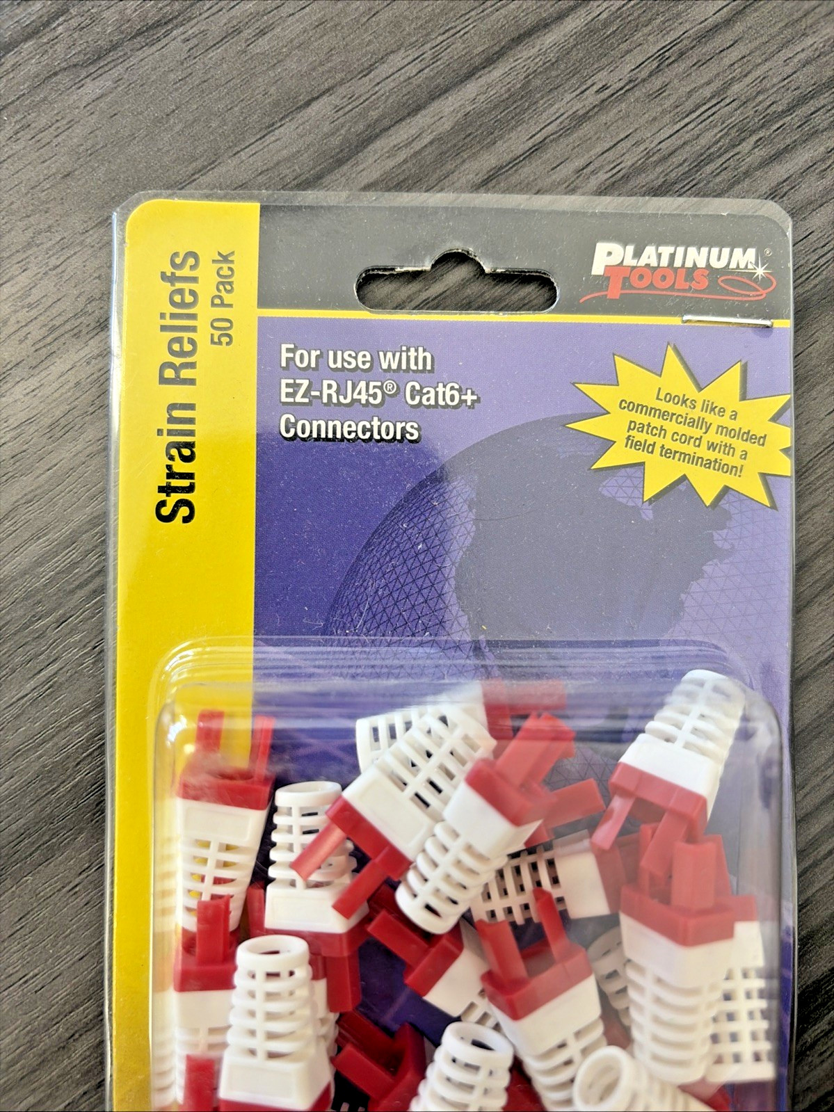Platinum Tools 100030R Strain Relief for Cat6, (Red). 50/Clamshell.