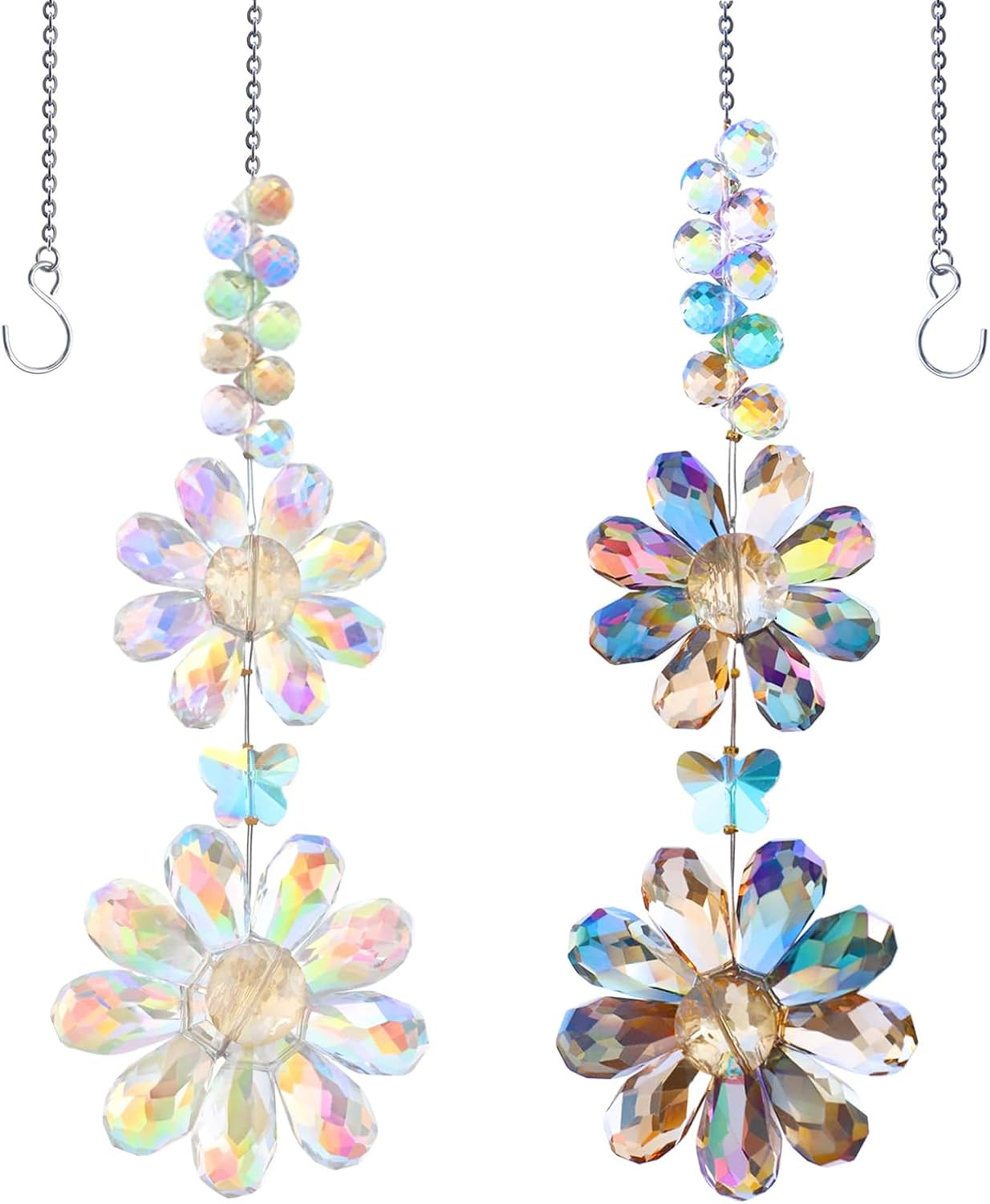 2 PCS Crystal Flower Sun Catcher Prisms Colorful Suncatcher Hanging Ornament Cry