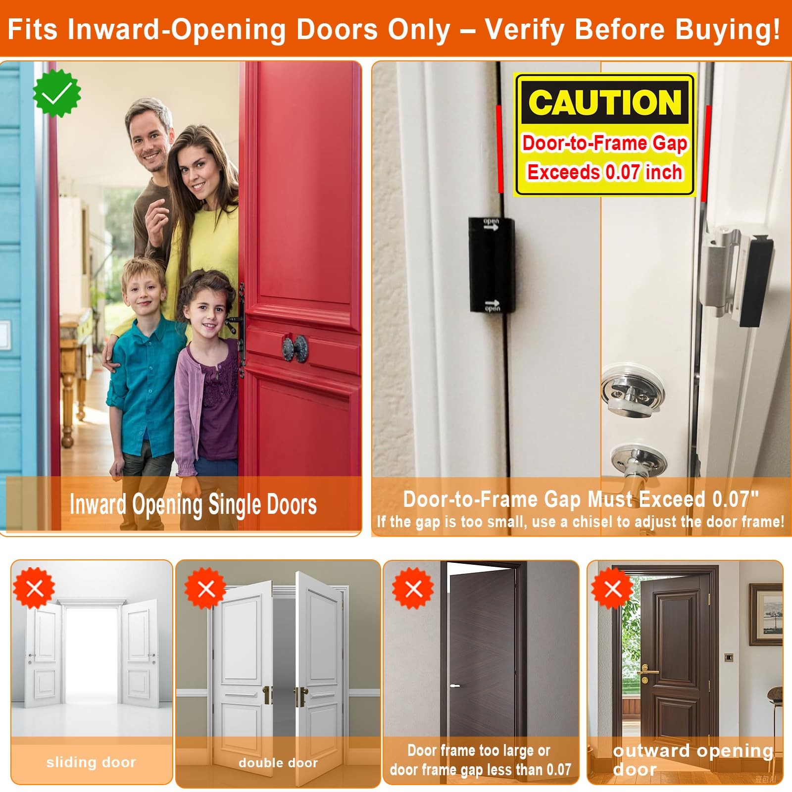 Home Security Door Reinforcement Lock, Upgraded Front 2 Pack, Silver