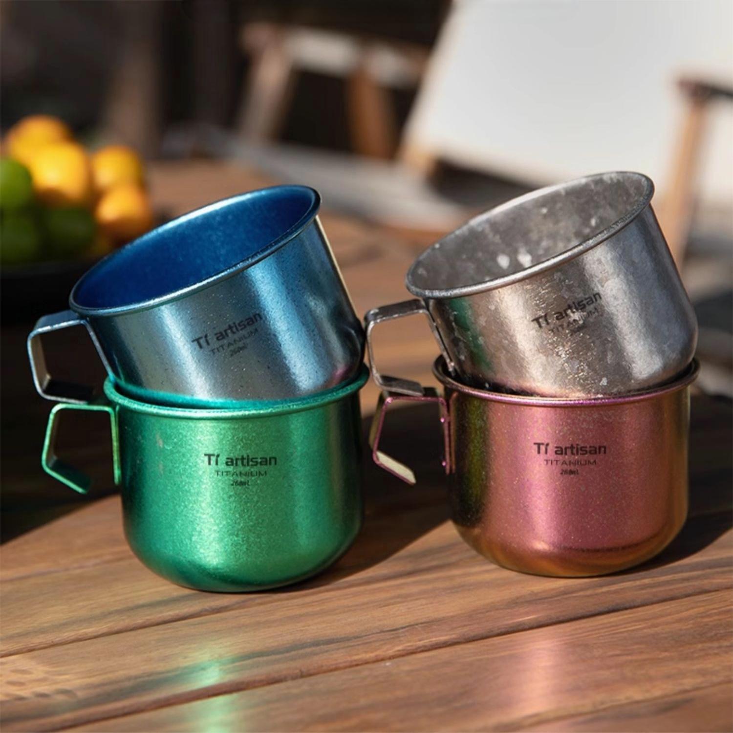 Pure Titanium Tea Coffee Cup 260ml Single Wall Travel Outdoor Mug with Handle