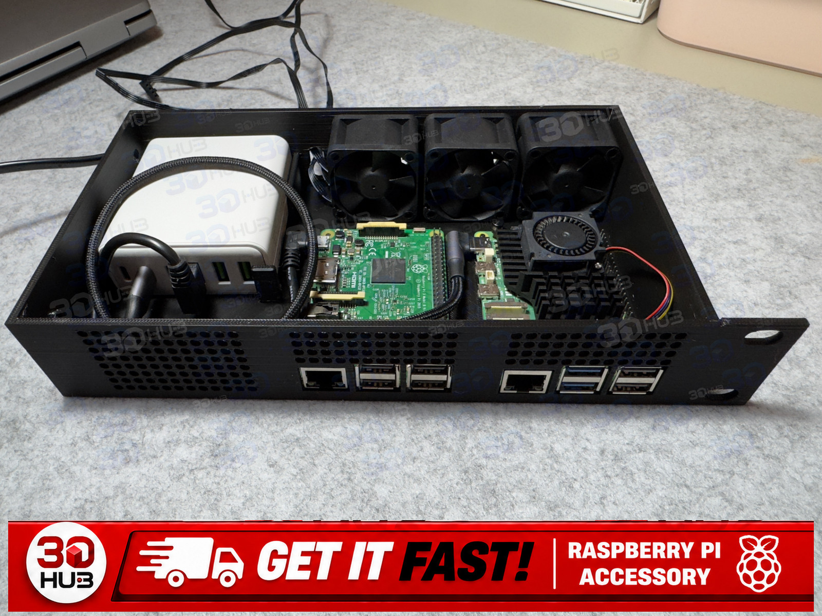 1U Rack Mount Case Dual Raspberry Pi 3 4 5 - 19in Server 40mm Fan Slots