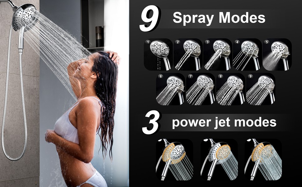 Dual Shower Head with Handheld: 2 IN 1 High Pressure Handheld Shower Head &