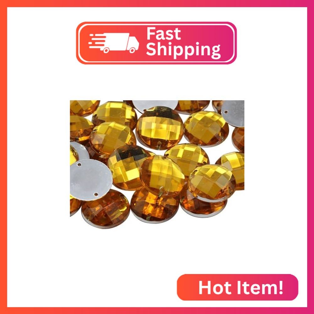 Allstarco 10mm Gold Topaz CH16 Flat Back Sew On Round Beads Acrylic Rhinestones