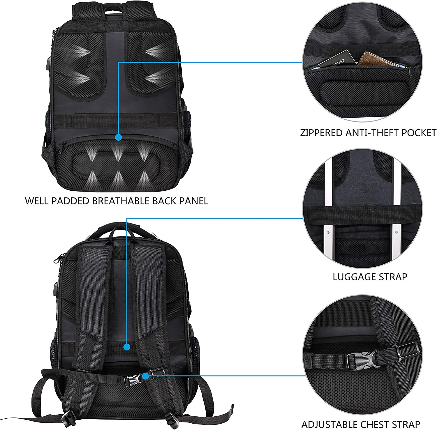 TSA Friendly Travel Laptop Backpack 17.3 Inch XL Computer Backpack Water-Repelle