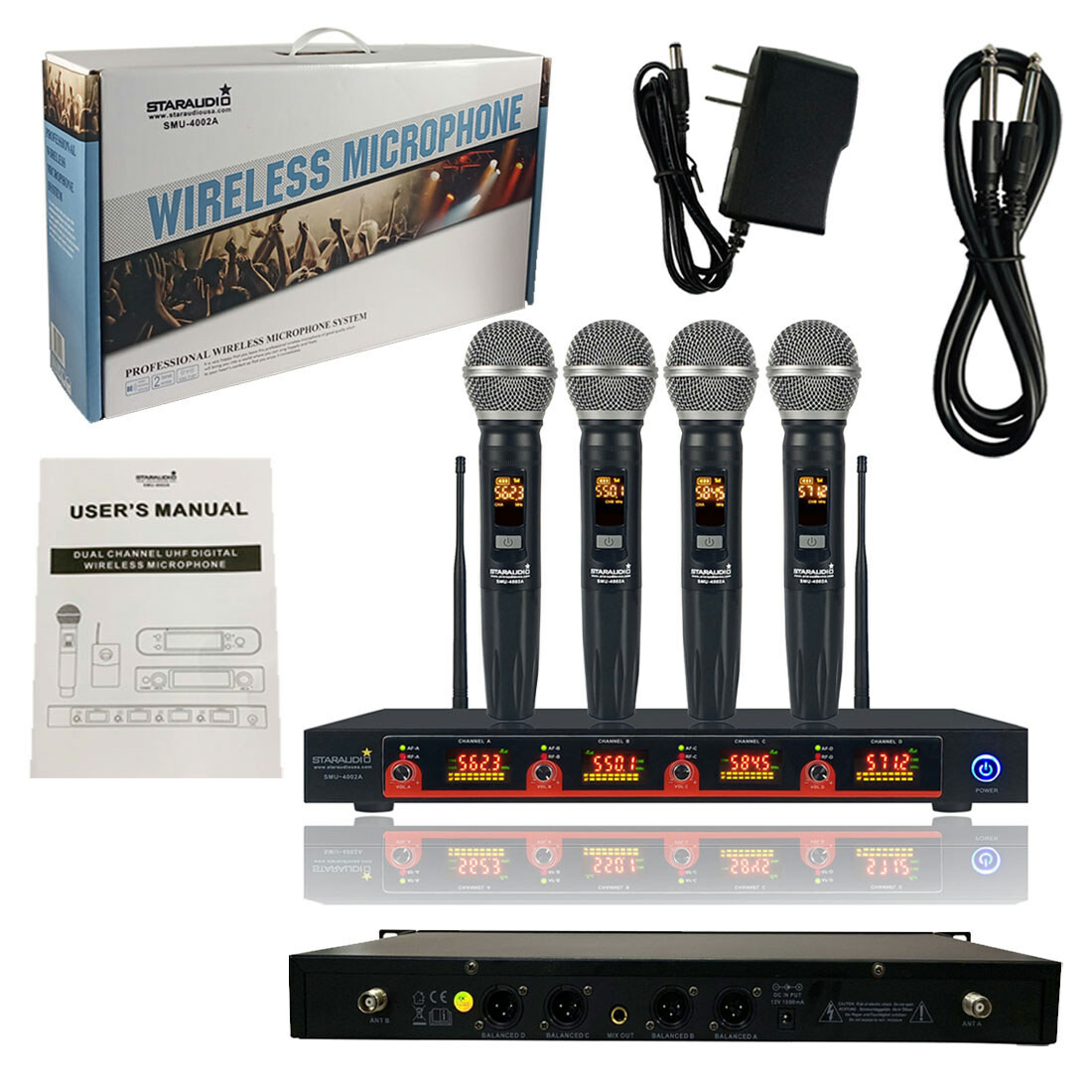 4CH Audio Wireless Microphone System 4 Channel UHF Handheld Church Audio KTV Mic