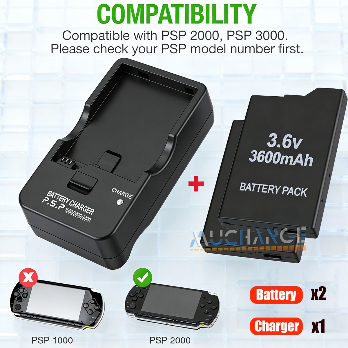 2P 3600mAh Battery & Battery charger Rechargeable For PSP 2000 3000 3001 Game