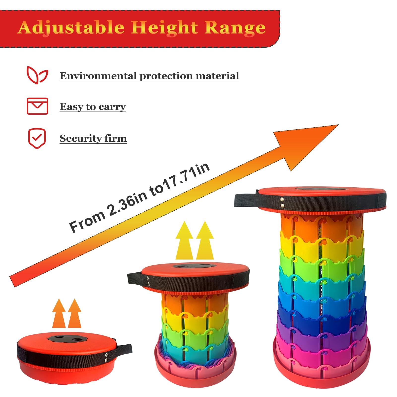 Rainbow Travel Camping Stool, Retractable Portable Folding Stool,Collapsible ...