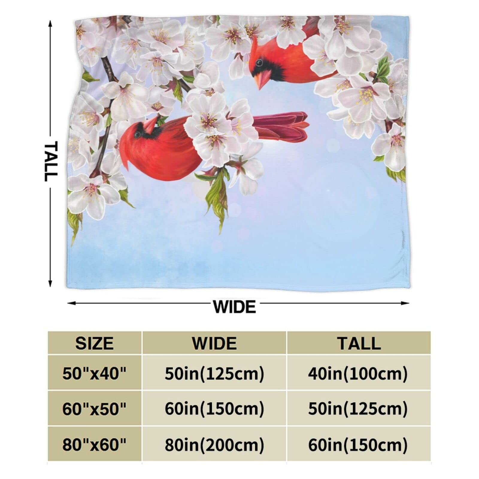 Perinsto Red Cardinal Birds and Cherry Flowers 50"x40",