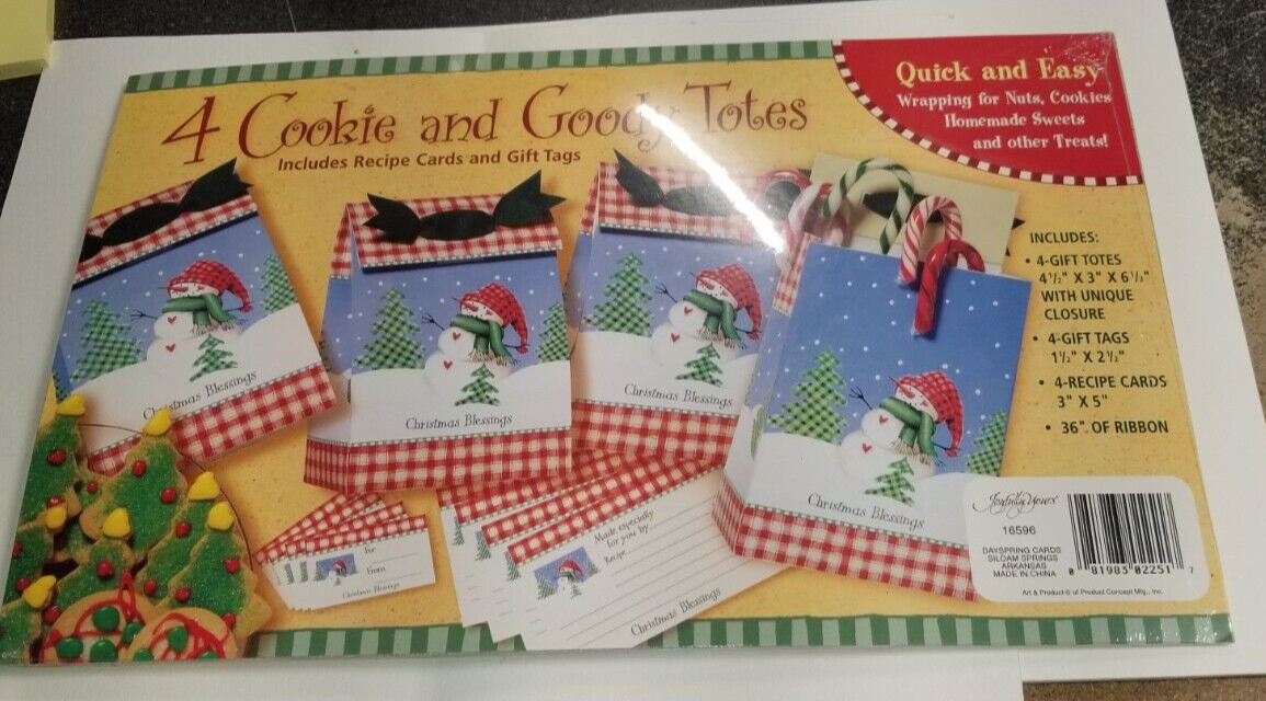 2 Packs Of 4 Cookie And Goody Totes W/ Recipe Cards And Gift Tags Holiday