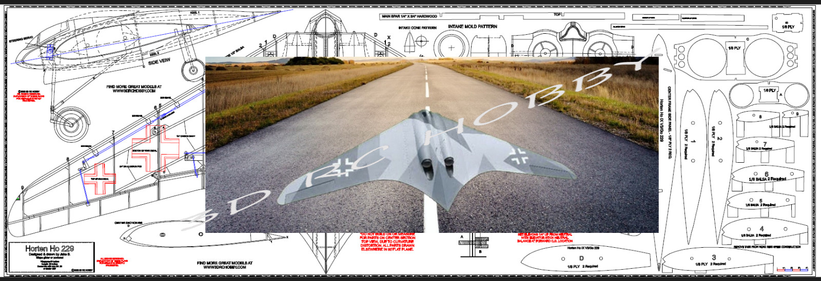Horten HO IX GO 229 84" WS RC Airplane Laser Cut Balsa Ply Short Kit & Plans