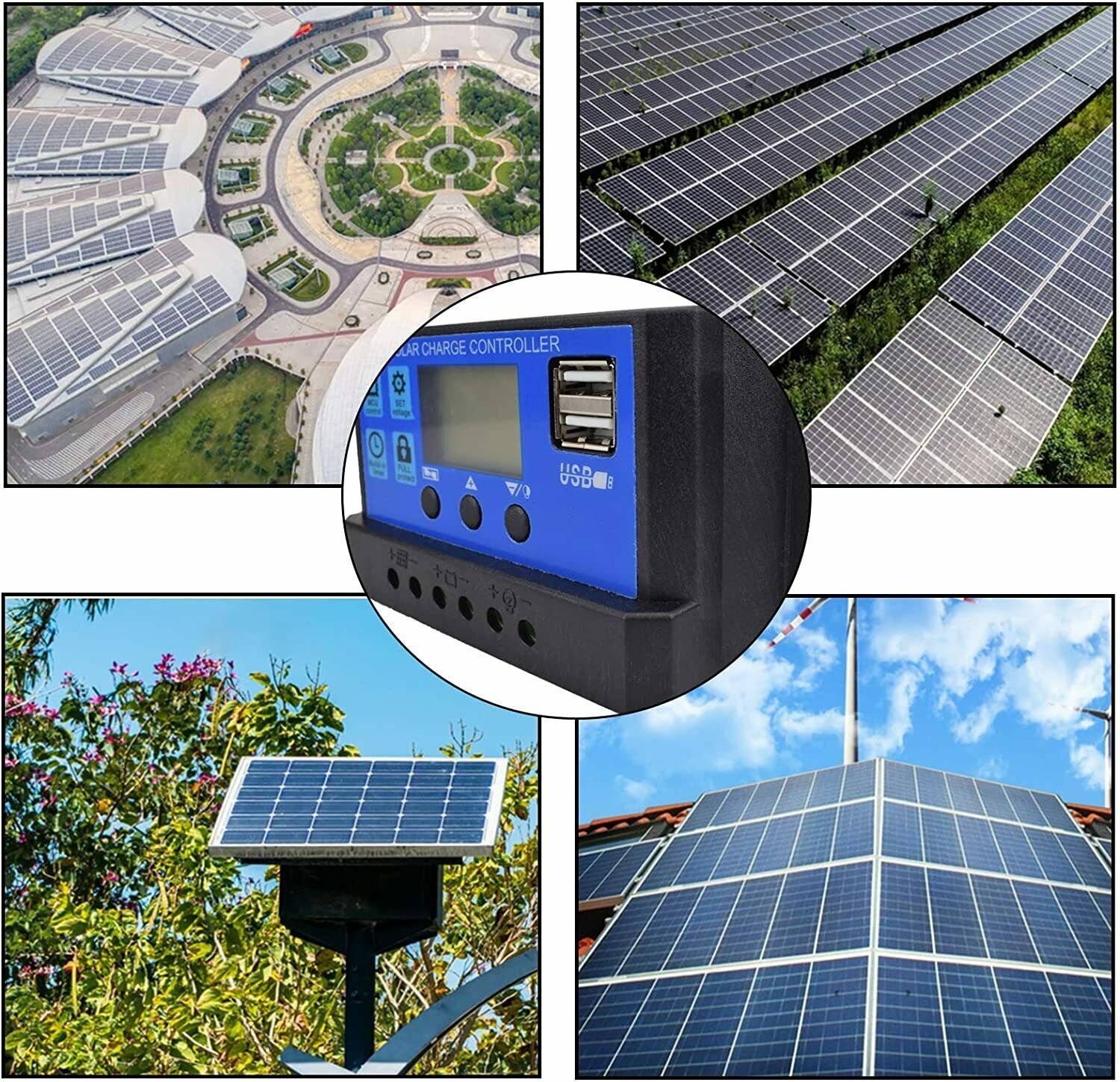 30A Solar Panel Battery Charge Controller LCD Regulator 12V/24V Auto Dual USB US