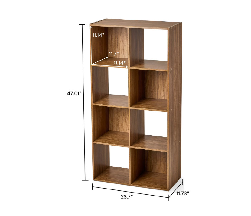 Mainstays 8 Cube Storage Organizer Bookcase Display Shelf 8 Cubby - Warm Walnut