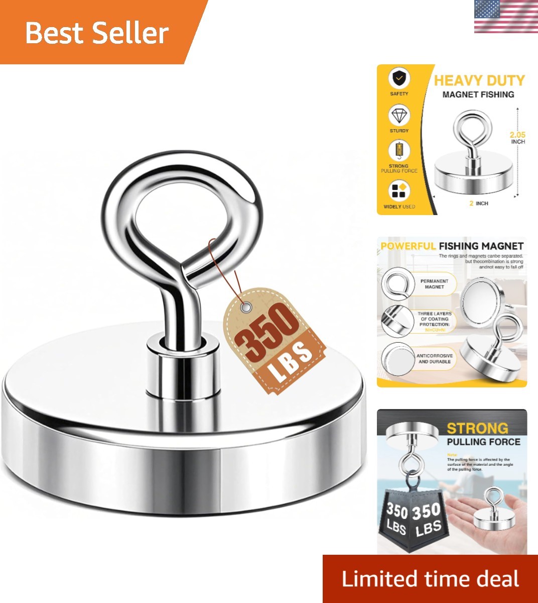 High Power 2-Inch Neodymium Magnet - 350 lbs Pulling Force for Versatile Use