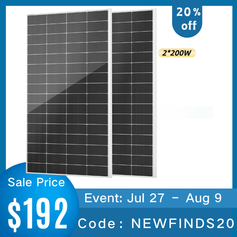 HQST N-Type 16BB 2 Packs 200W Solar Panel, Compact & Lightweight Solar Panels