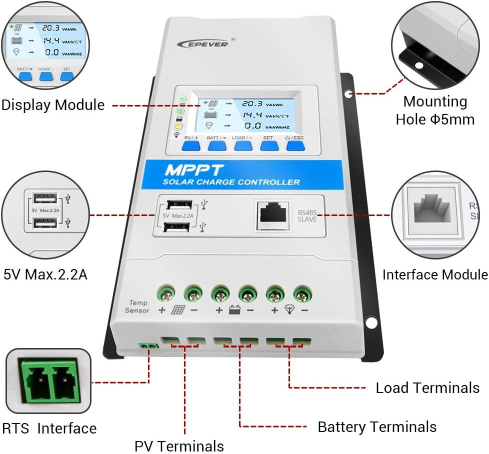 30A MPPT Solar Charge Controller 12V/24V Auto Working Max PV 100V Modular Design